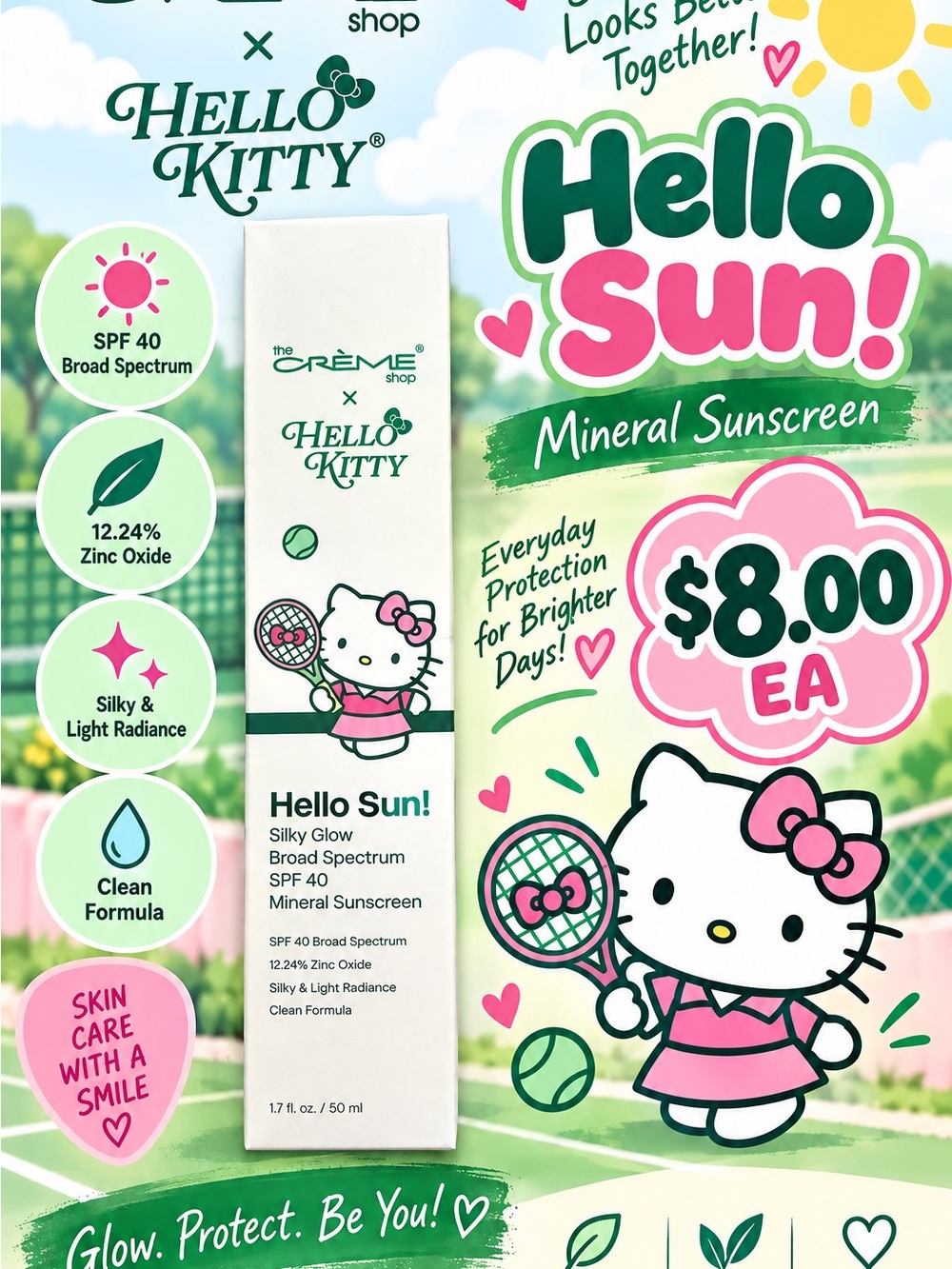 Hello Kitty Hello Sun! Mineral Sunscreen SPF 40 — Pink & White